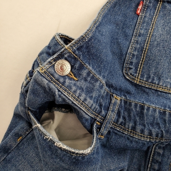 Levis Shortalls Blue Bib Shorts Girls 12R 29x4 Distressed Med Wash Cotton Denim - Picture 5 of 12